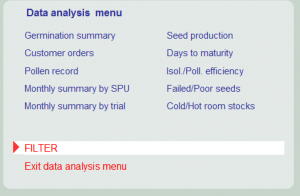 OMP Seed Production data analysis menu